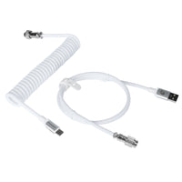White coiled keyboard cable with metal aviator connectors