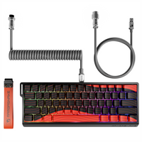 MAMBASNAKE X60 HE wireless keyboard with coiled cable, black and red keycaps, magnetic switches, and RGB lighting, designed for gaming.