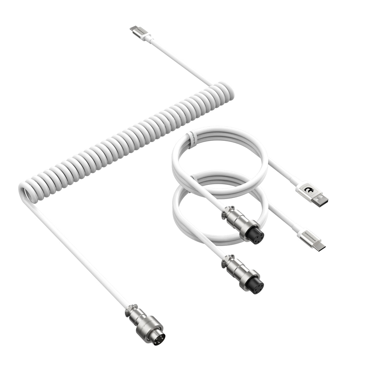 White coiled USB C keyboard cable