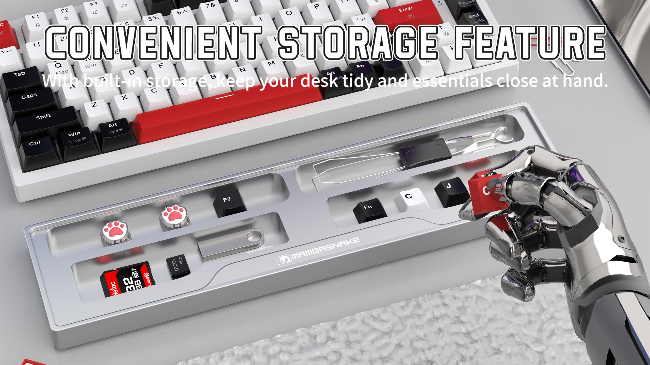 MAMBASNAKE Aluminum Alloy Keyboard Wrist Rest with Partition Storage Case