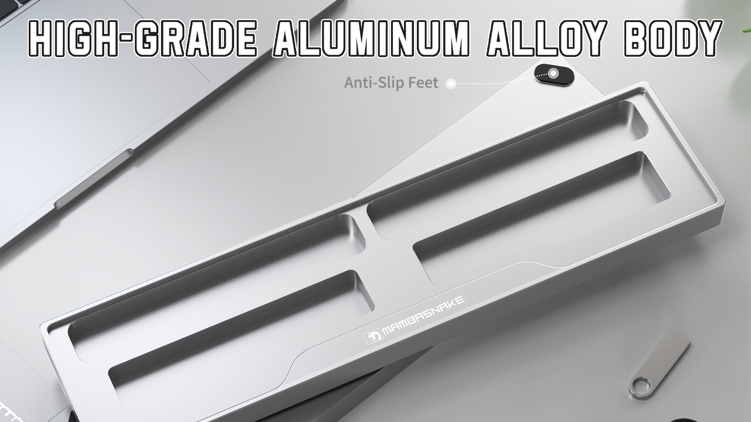 MAMBASNAKE Aluminum Alloy Keyboard Wrist Rest with Partition Storage Case