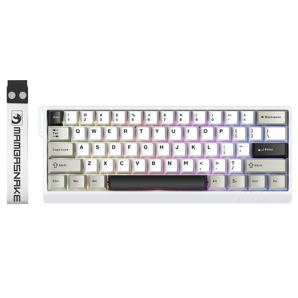 MAMBASNAKE X60 HE Wireless Keyboard. White 60% mechanical keyboard with RGB lighting, magnetic switches and PBT keycaps.