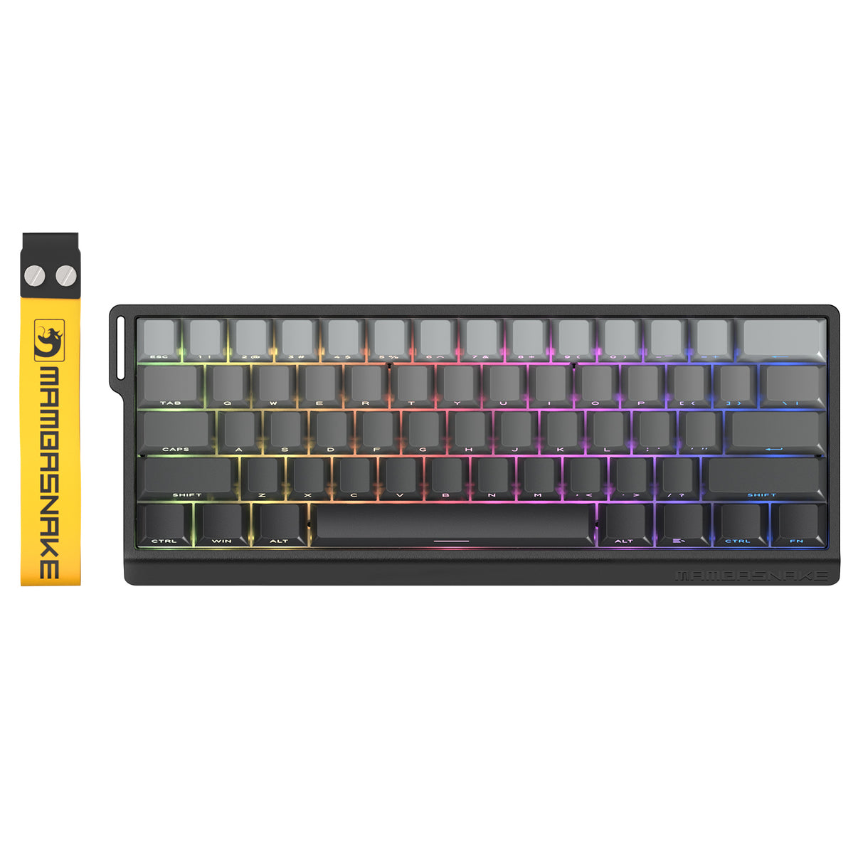 MAMBASNAKE X60 HE Wireless 60% Keyboard with RGB. Features magnetic switches, PBT keycaps, and rapid trigger for gaming. Grey color.