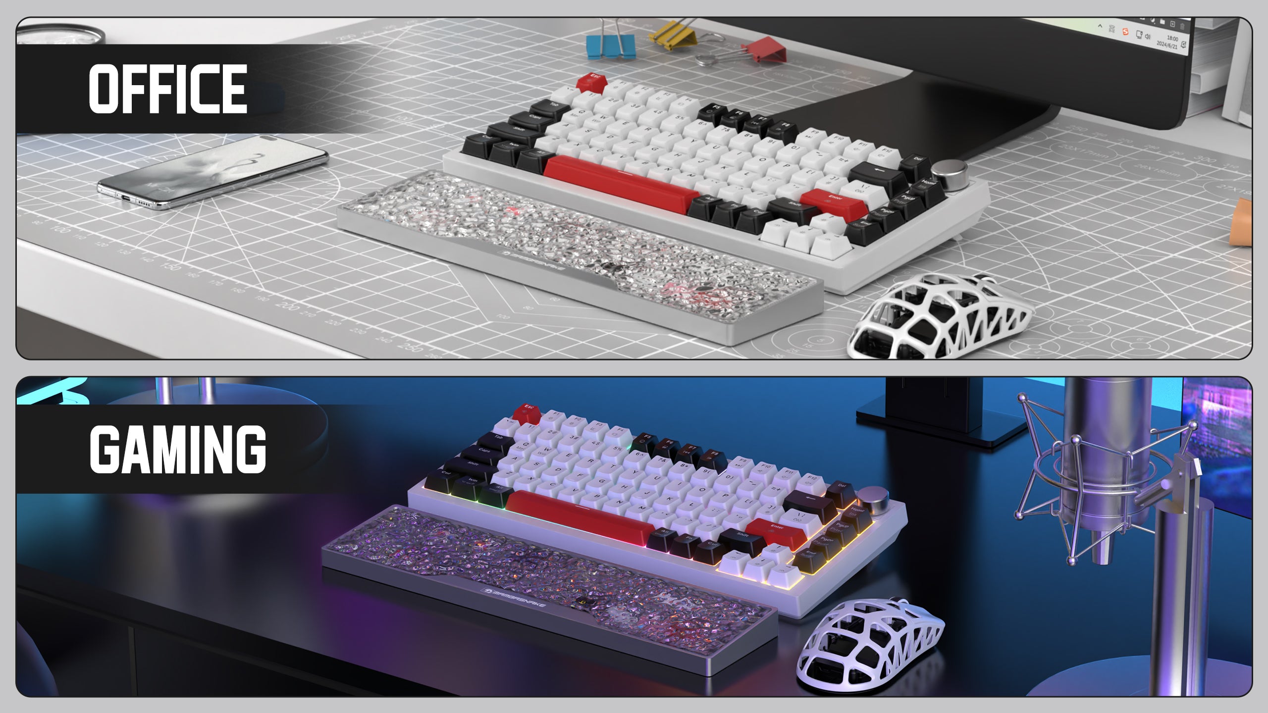 MAMBASNAKE Aluminum Alloy Keyboard Wrist Rest with Partition Storage Case