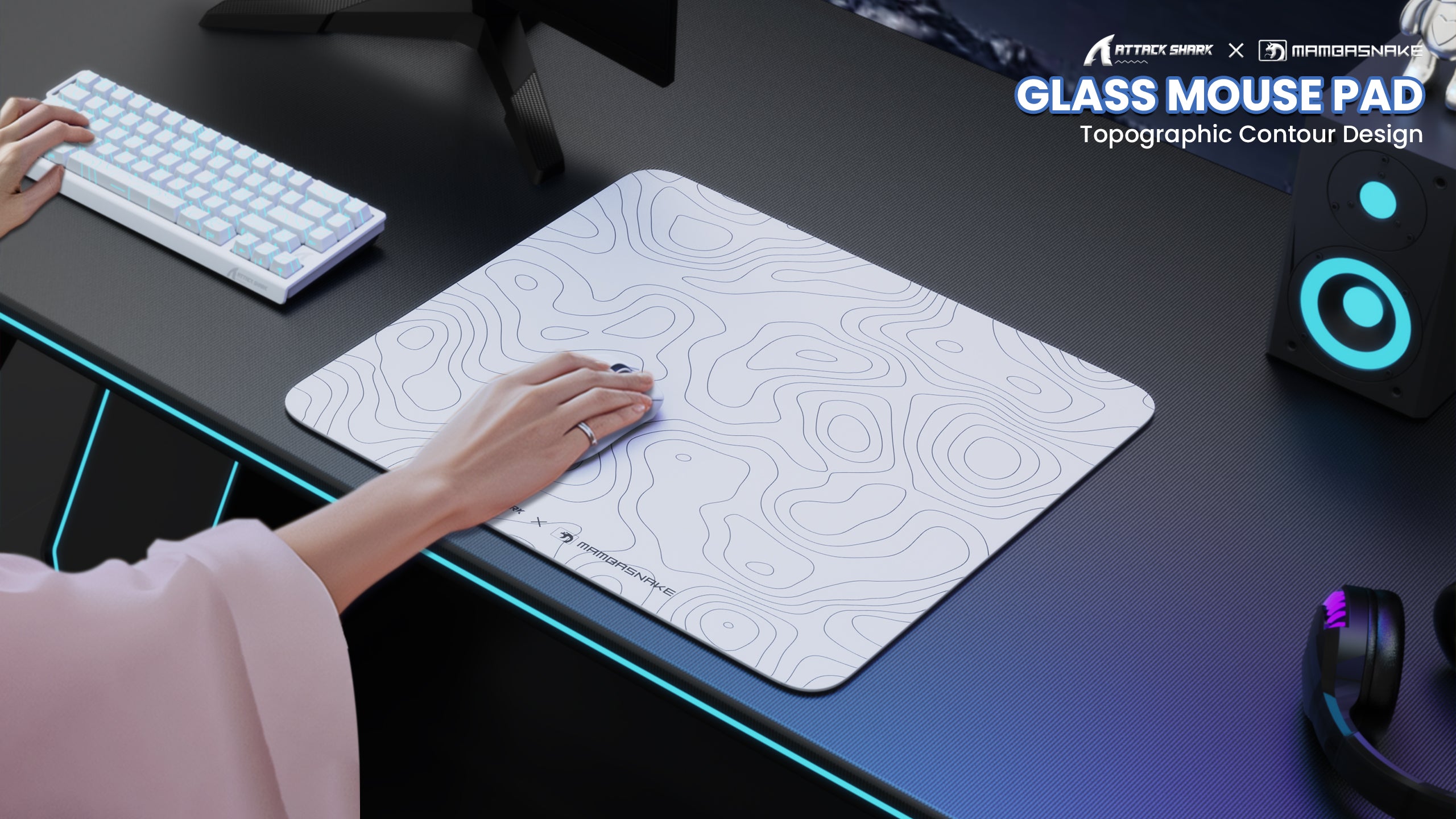MAMBASNAKE CM05 Tempered Glass Gaming Mouse Pad