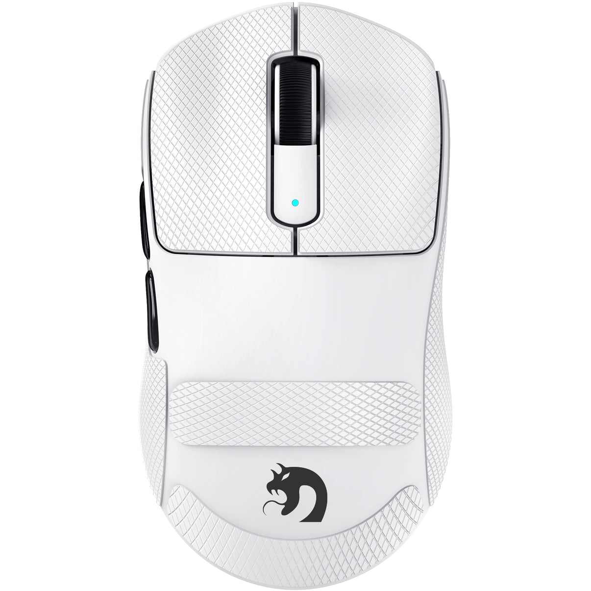 MAMBASNAKE M3 white wireless gaming mouse with diamond grip, ultra-lightweight design and TAPE. Featuring the MAMBASNAKE logo.