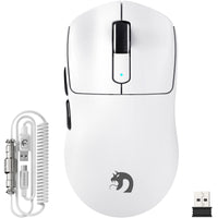 MAMBASNAKE M3 Wireless Gaming Mouse - White, ultralight 39g design, includes a coiled cable and USB receiver.