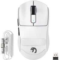MAMBASNAKE M3 White Wireless Gaming Mouse + TAPE - Ultralight design with coiled cable and USB receiver.