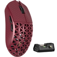 MAMBASNAKE M5 Ultra Wireless Gaming Mouse - Red carbon fiber design with Griptape, 8KHz polling rate, with charging dock.