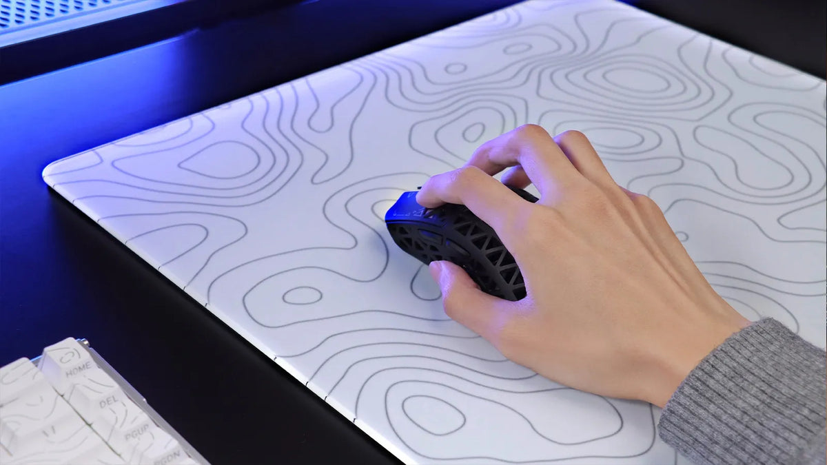 Hand Using Gaming Mouse On White Contour Map Pattern Large Mouse Pad