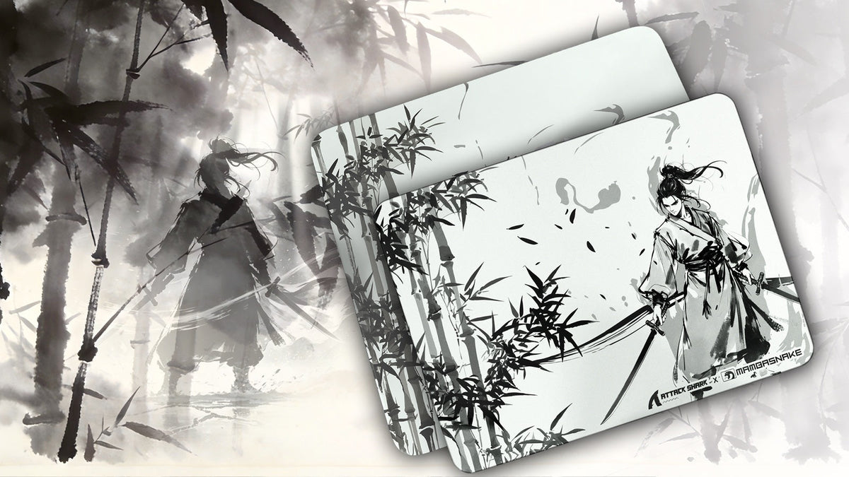 Ink-wash samurai bamboo mouse pad product display