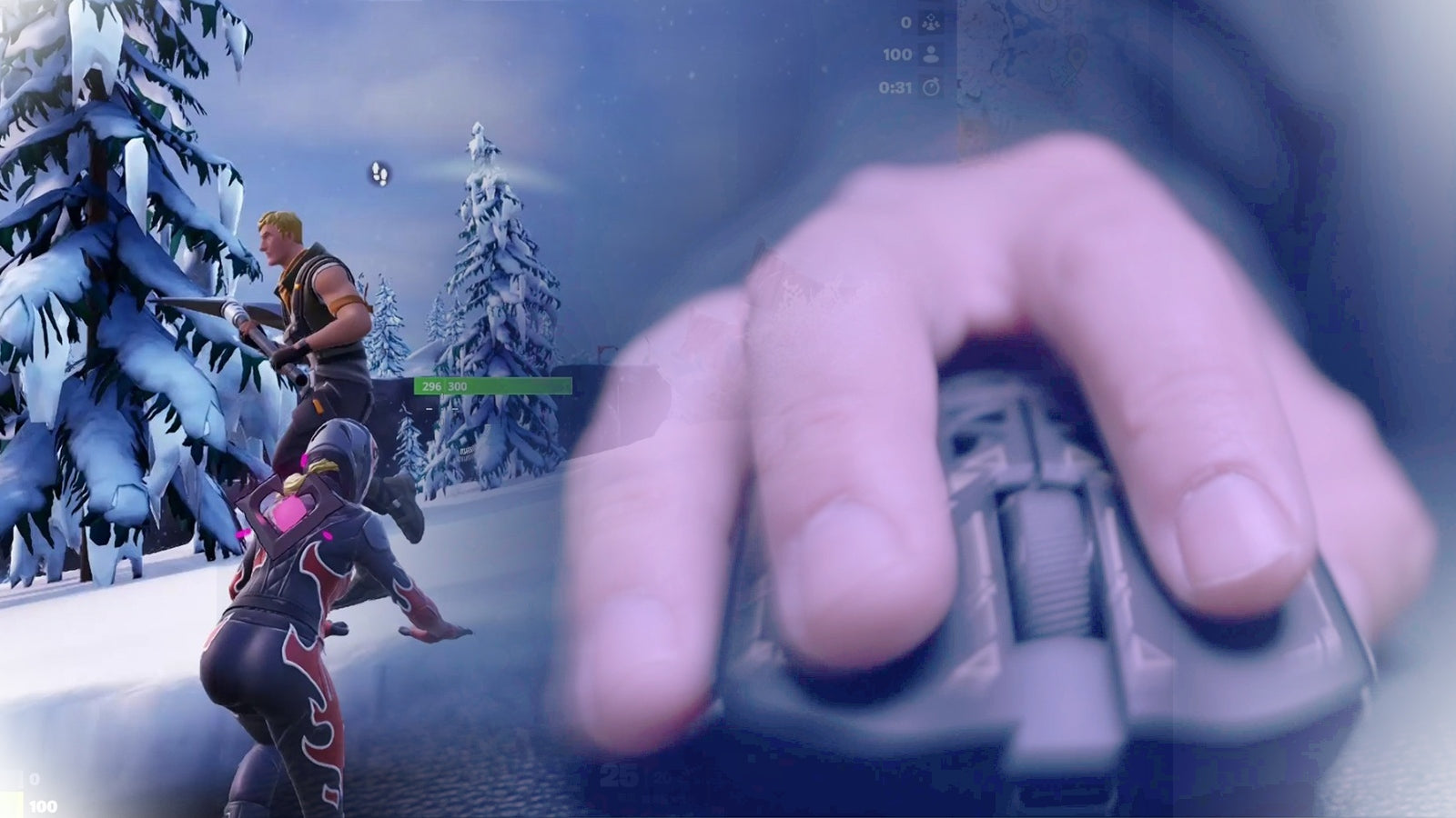 Close-up of hand using a gaming mouse during an intense video game session