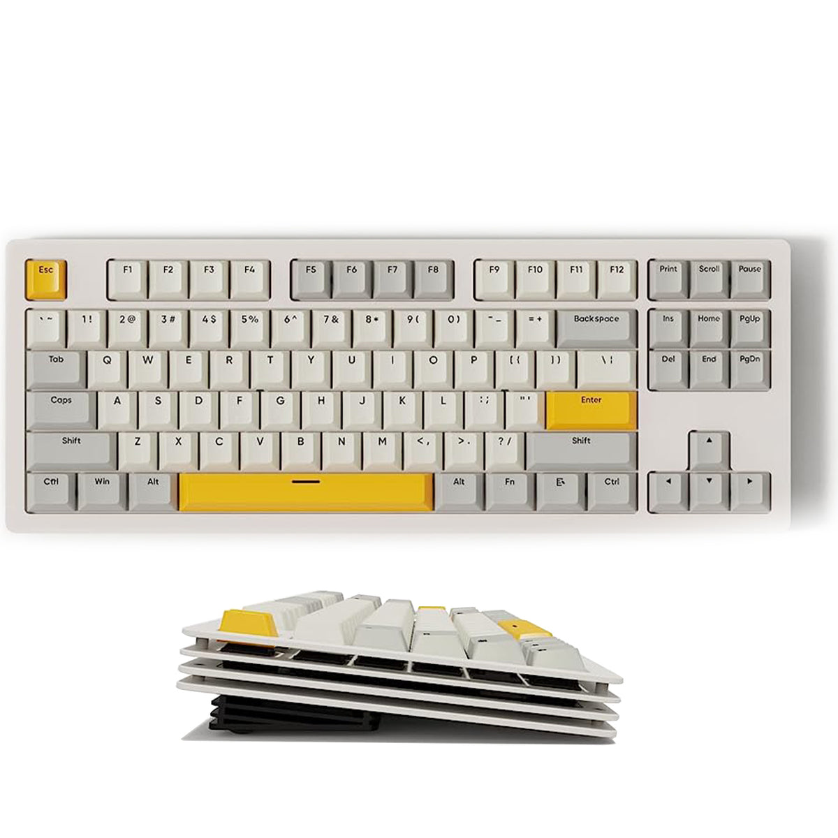 AJAZZ AKC087 Mechanical Keyboard, Tri-mode Connection, BT5.0 Wireless Keyboard, Multi-layer Metal Base, Compact 87 Keys Layout, TKL, Retro Tricolor, Hotswappable Rechargeable RGB Keyboard, for Win/Mac