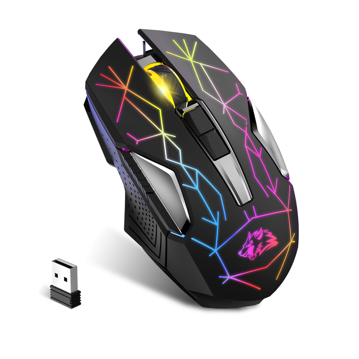 ZIYOU LANG X18 Wireless Gaming Mouse 2.4G, Rechargable-XG502, 600mAh Ultra-Long Life, 7 RGB Light, 2400 DPI, Intelligent Power Saving, Silent Click, USB Receiver, Optical, for PC/Mac/PS4/XBOX (Black)