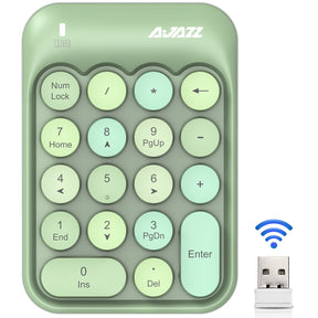 FELICON Wireless Numeric Keypad 18 Keys with 2.4G Mini Portable Silent Number Pad USB Receiver Financial Accounting Keyboard Extensions for Laptop Desktop PC Pro（Green Mix）