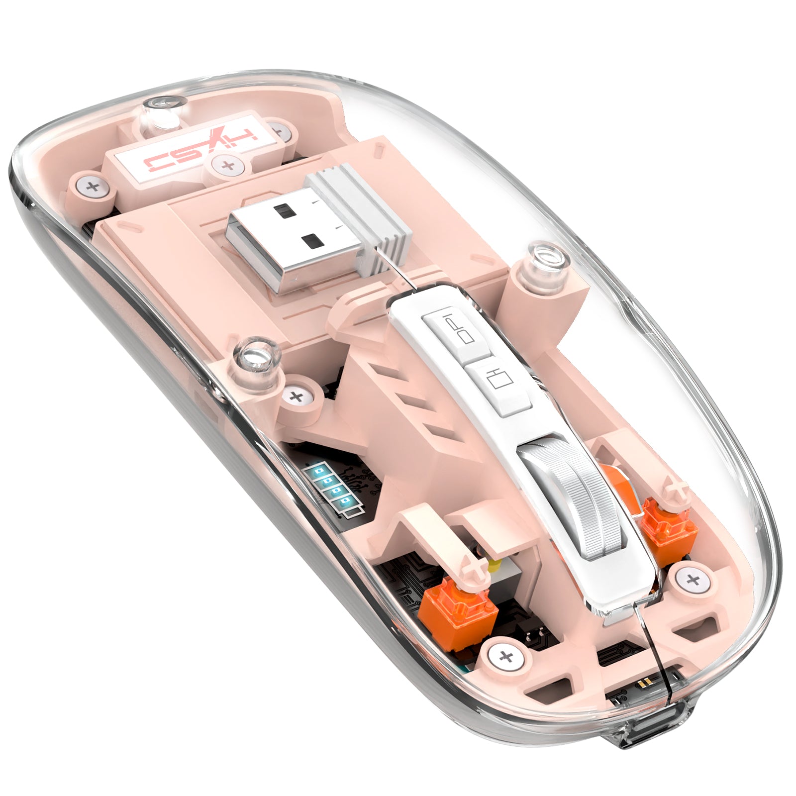 HXSJ Wireless Mouse, Slim Dual Mode Bluetooth 5.1/2.4G, Silent Rechargeable Transparent Mouse 2400 DPI, Battery Level Visible