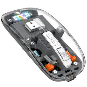 HXSJ Wireless Mouse, Slim Dual Mode Bluetooth 5.1/2.4G, Silent Rechargeable Transparent Mouse 2400 DPI, Battery Level Visible