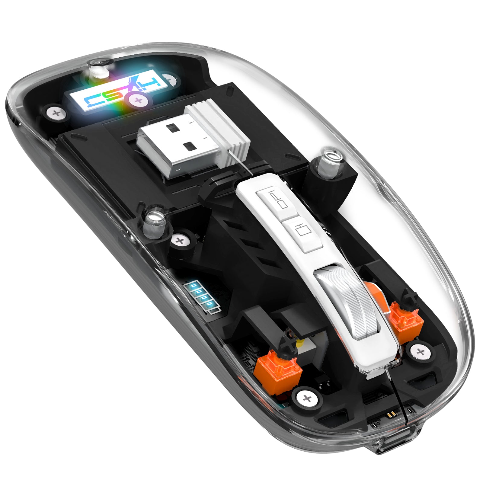 HXSJ Wireless Mouse, Slim Dual Mode Bluetooth 5.1/2.4G, Silent Rechargeable Transparent Mouse 2400 DPI, Battery Level Visible