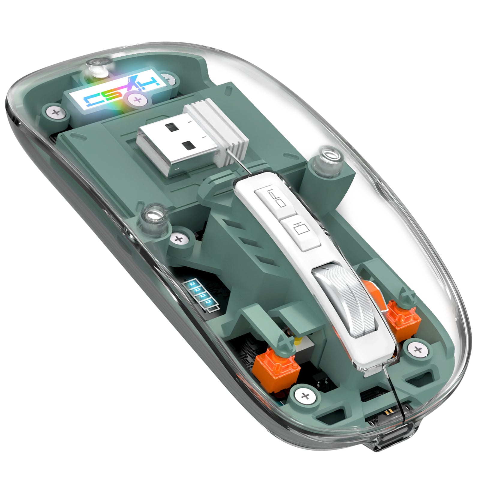 HXSJ Wireless Mouse, Slim Dual Mode Bluetooth 5.1/2.4G, Silent Rechargeable Transparent Mouse 2400 DPI, Battery Level Visible