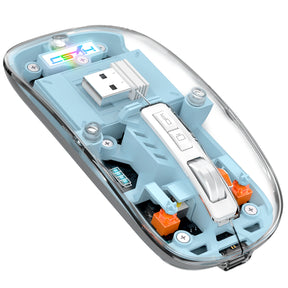 HXSJ Wireless Mouse, Slim Dual Mode Bluetooth 5.1/2.4G, Silent Rechargeable Transparent Mouse 2400 DPI, Battery Level Visible