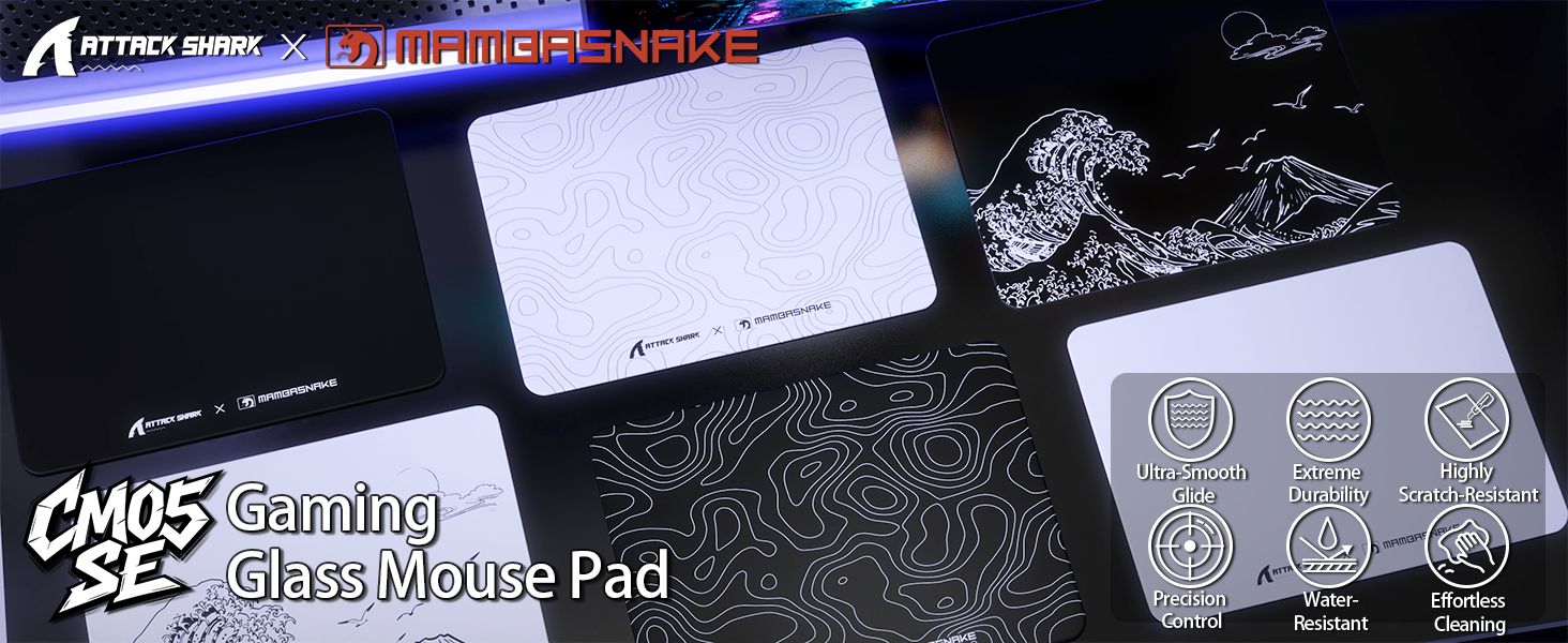MAMBASNAKE CM05SE Tempered Glass Gaming Mouse Pad