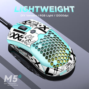 ZIYOU LANG M5PRO Ultralight Wired Gaming Mouse, Lightweight Honeycomb Shell, Pixart PAW3325, 6 Adjustable DPI 12000, 26 RGB Breathing Backlit Mice, 65g, USB Optical Model O Mice for Win11/Xbox/PS/Mac