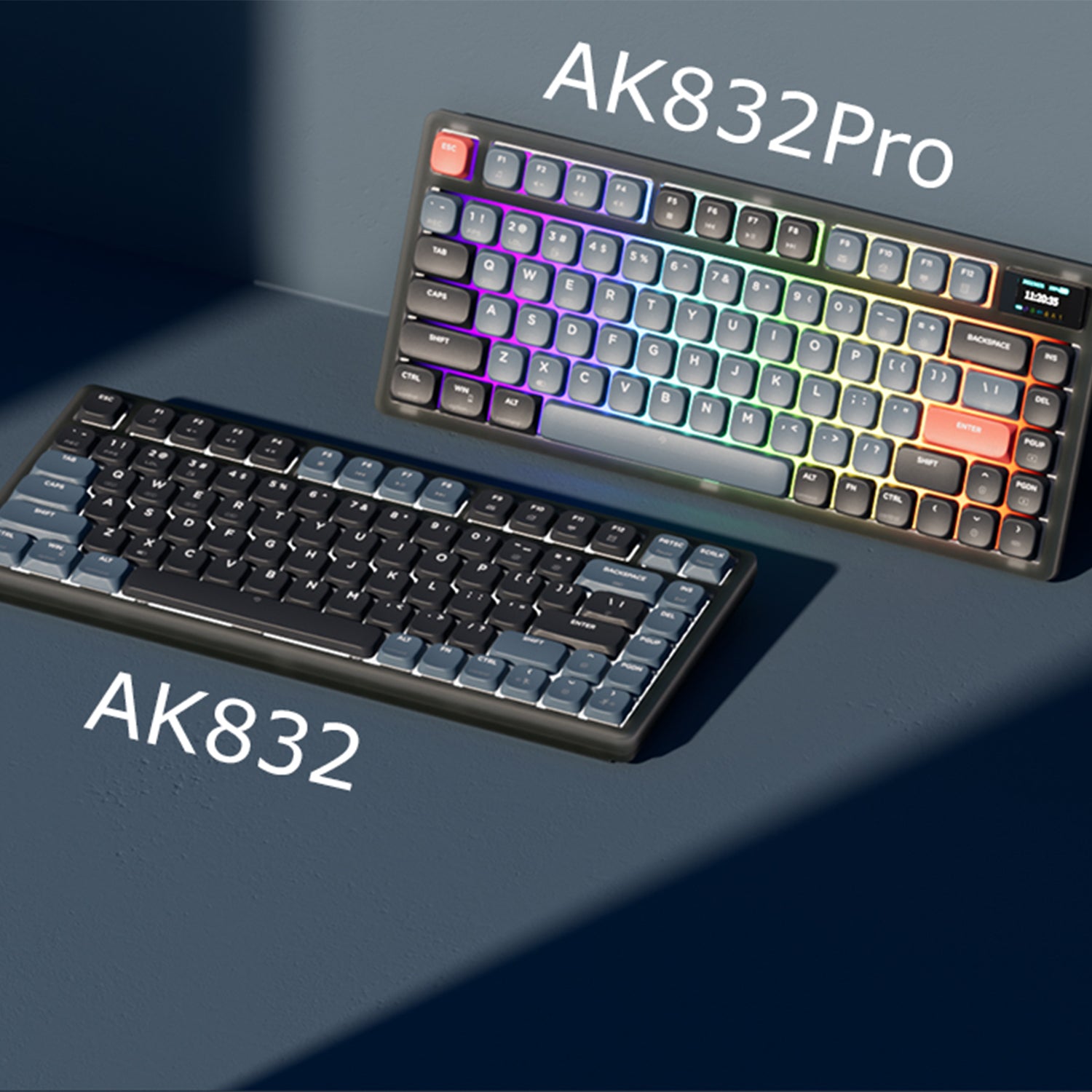 AJAZZ AK832 Mechanical Keyboard with Smart Screen, Ultra-thin Keyboard, 75% Low Profile Wireless Keyboard, Supports Bluetooth 5.1, 2.4G and Wired Connection, K3, Compatible with Windows and Mac OS