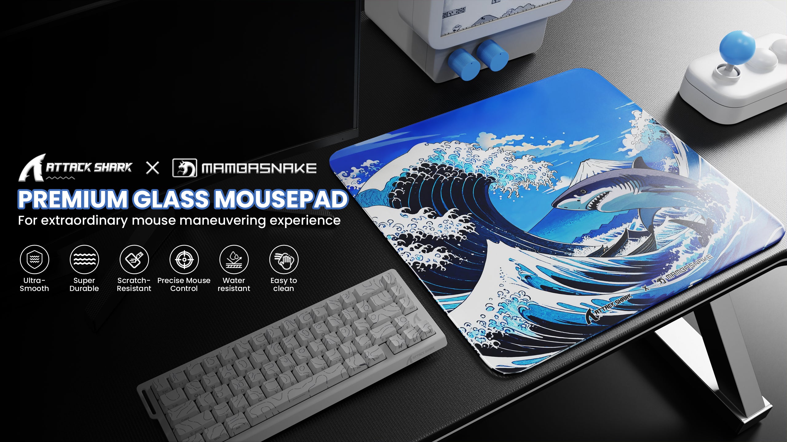 Tappetino per mouse da gioco in vetro temperato MAMBASNAKE CM05