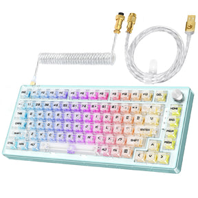 MAGIC-REFINER MK32 Wired Mechanical Gaming Transparent Keyboard, Hot Swappable, Coiled USB-C Cable, Linear Switch, Volume Knob