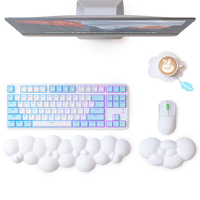 MAMBASNAKE Cloud Keyboard Mouse Wrist Rest with Coaster Set,Ergonomic Palm Rest Combo for for Comfortable Typing/Gaming -3 in 1 Set