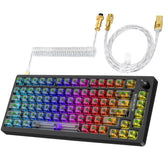 MAGIC-REFINER MK32 Wired Mechanical Gaming Transparent Keyboard, Hot Swappable, Coiled USB-C Cable, Linear Switch, Volume Knob