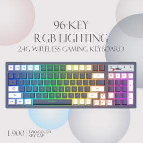 HXSJ L900 Wireless Gaming Keyboard, 2.4G Rechargeable Keyboard, 96-Key Compact-LG915, White Gray Mixed Color Keycaps,12 RGB Backlit, Full Anti-ghosting, Mechanical Feel for PC, Mac, PS4, Xbox