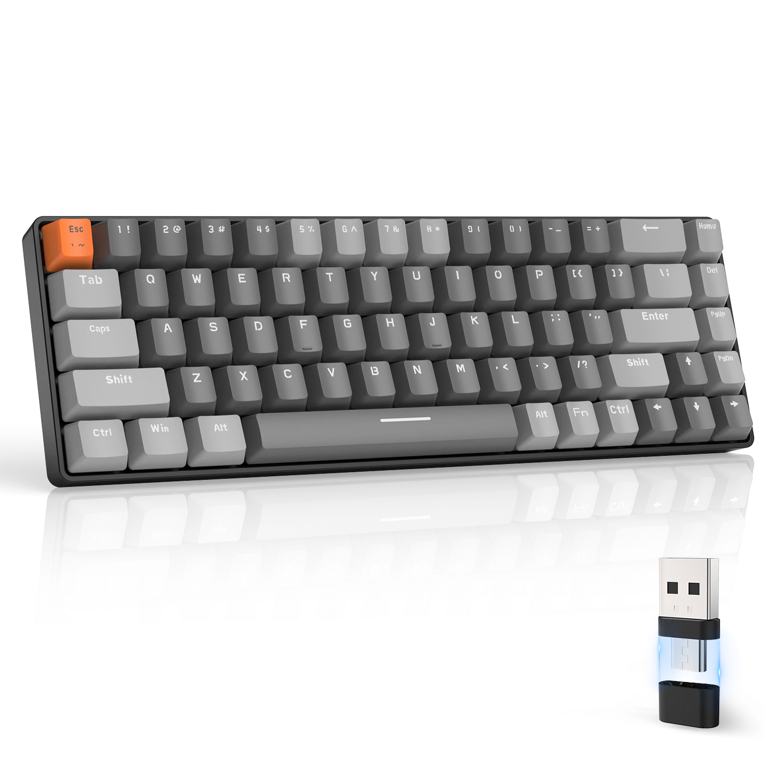 ZIYOU LANG K68 60% Wireless Mechanical Keyboard, 2.4Ghz/Bluetooth 5.0 Dual Mode 2-in-1 Receiver 68 Keys Hot Swappable