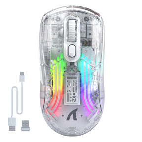 ATTACK SHARK X2 Wireless Transparent Gaming Mouse, Tri-Mode(2.4Ghz, Bluetooth 5.0, USB C Wired), PixArt 3212-RGB Backlit-2400DPI