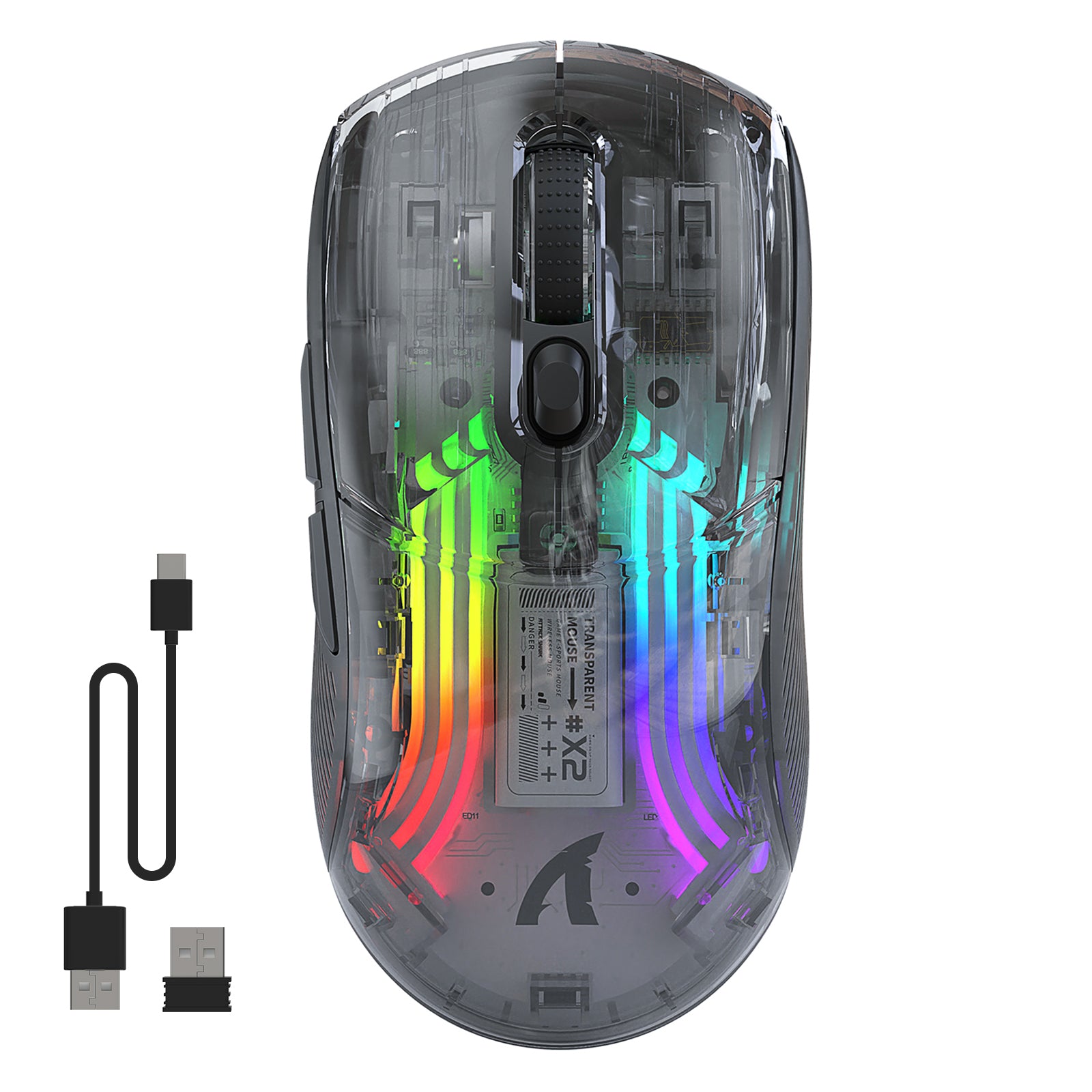 ATTACK SHARK X2 Wireless Transparent Gaming Mouse, Tri-Mode(2.4Ghz, Bluetooth 5.0, USB C Wired), PixArt 3212-RGB Backlit-2400DPI