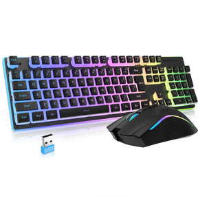 HXSJ L96 Wireless Keyboard Mouse Combo, 3000mAh Rechargeable RGB Full Size Keyboard with Pudding Keycaps +4800DPI Optical Mice, Mechanical Feel Keyboard and Mouse Set for PC Gamer