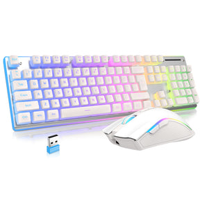 HXSJ L96 Wireless Keyboard Mouse Combo, 3000mAh Rechargeable RGB Full Size Keyboard with Pudding Keycaps +4800DPI Optical Mice, Mechanical Feel Keyboard and Mouse Set for PC Gamer