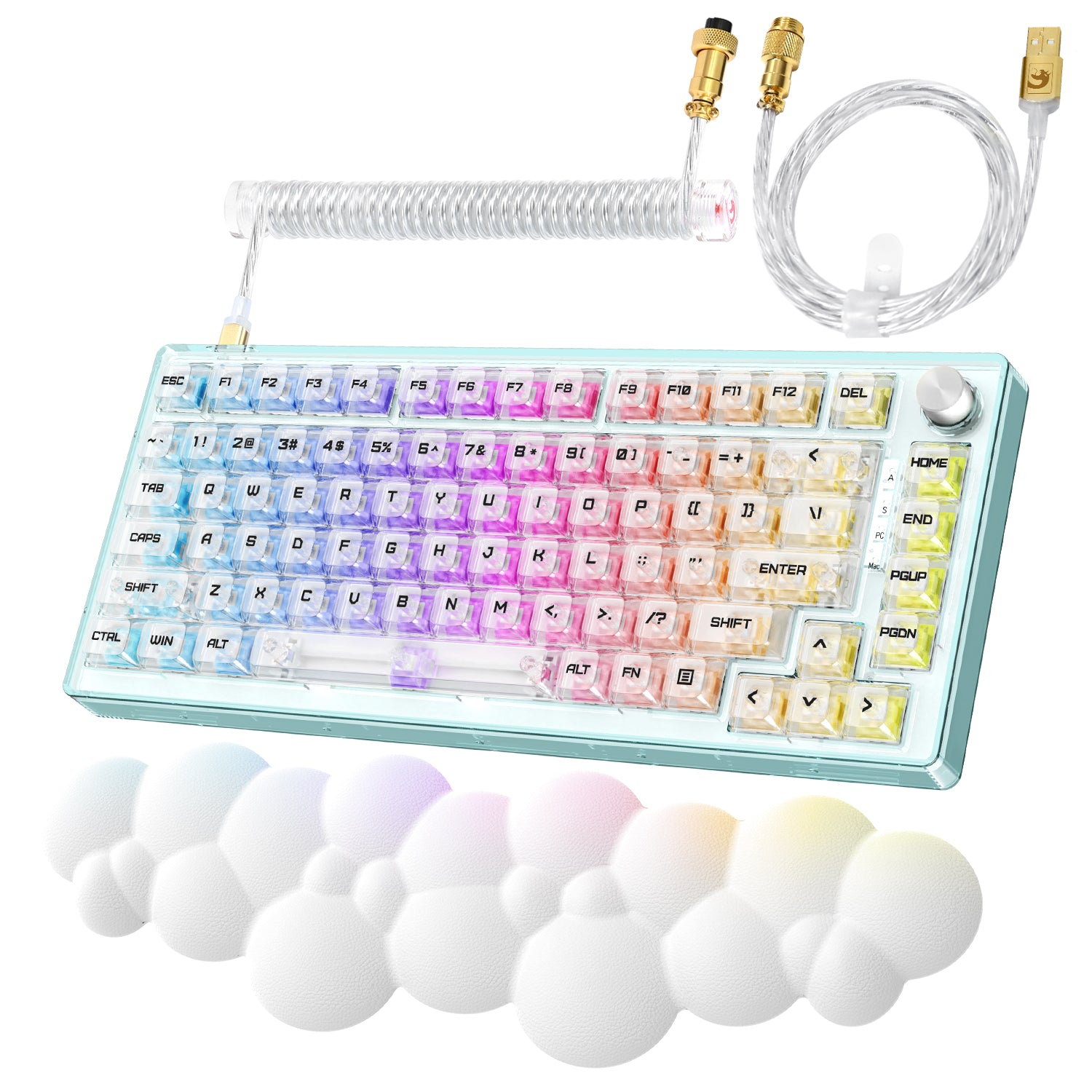 MAGIC-REFINER MK32 Wired Mechanical Gaming Transparent Keyboard, Hot Swappable, Coiled USB-C Cable, Linear Switch, Volume Knob