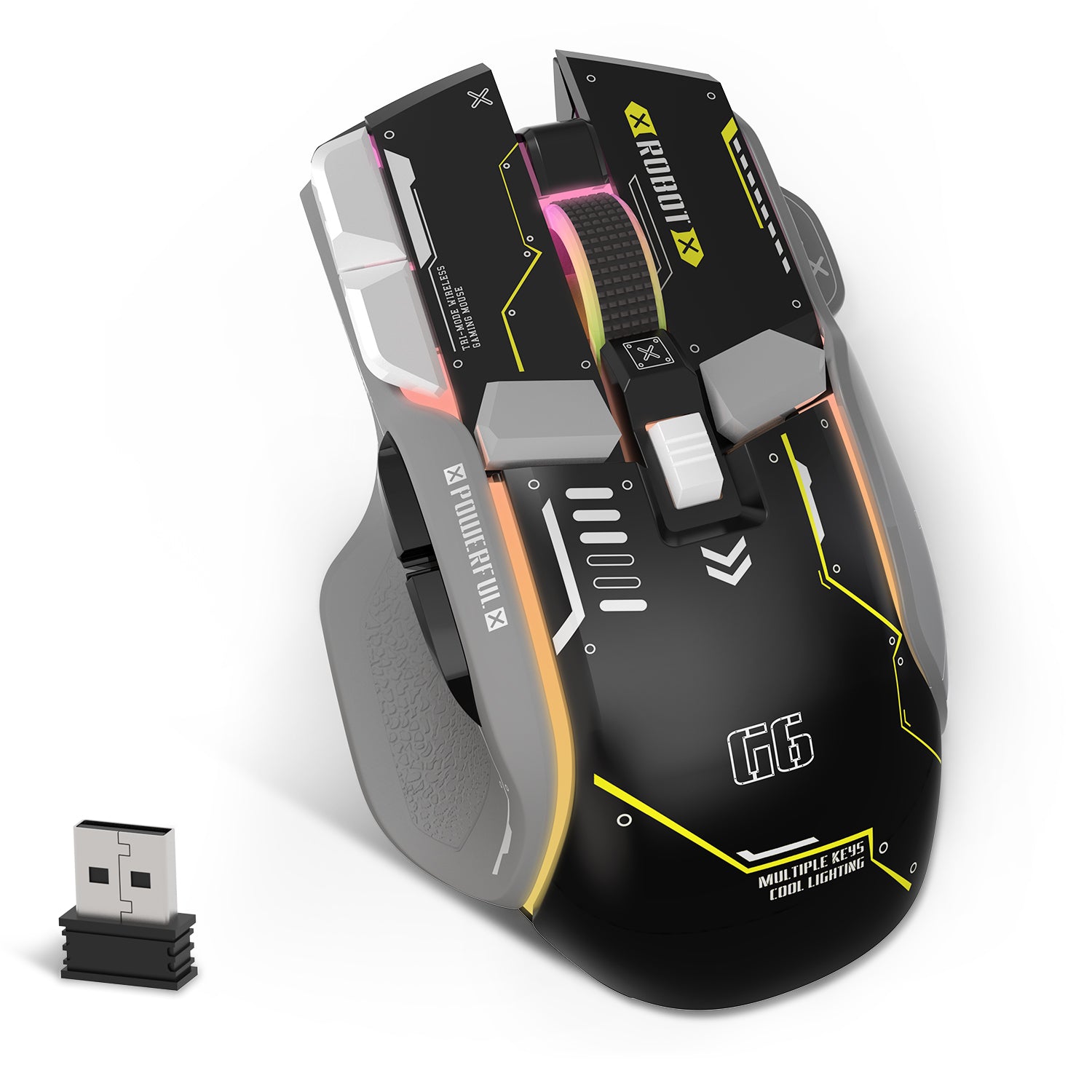 KUIYN G6 Tri Mode Mouse, Type-C Wired 2.4G Wireless Bluetooth Mouse with 11 RGB Backlit, Mechanical Gaming Mouse with 10 Buttons & Fire Button, Adjustable DPI, for Windows MAC Laptop PC