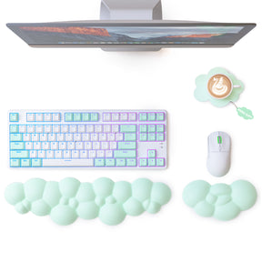 MAMBASNAKE Cloud Keyboard Mouse Wrist Rest with Coaster Set,Ergonomic Palm Rest Combo for for Comfortable Typing/Gaming -3 in 1 Set