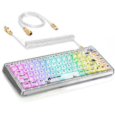 ATTACK SHARK K75 Mechanical Keyboard, Transparent PC Keycaps, Custom RGB Gaming Keyboard, Gasket QMK/VIA Keyboard, Linear Switch, Coiled Cable, TKL Hot Swappable Wired Keyboard for PC Gamer