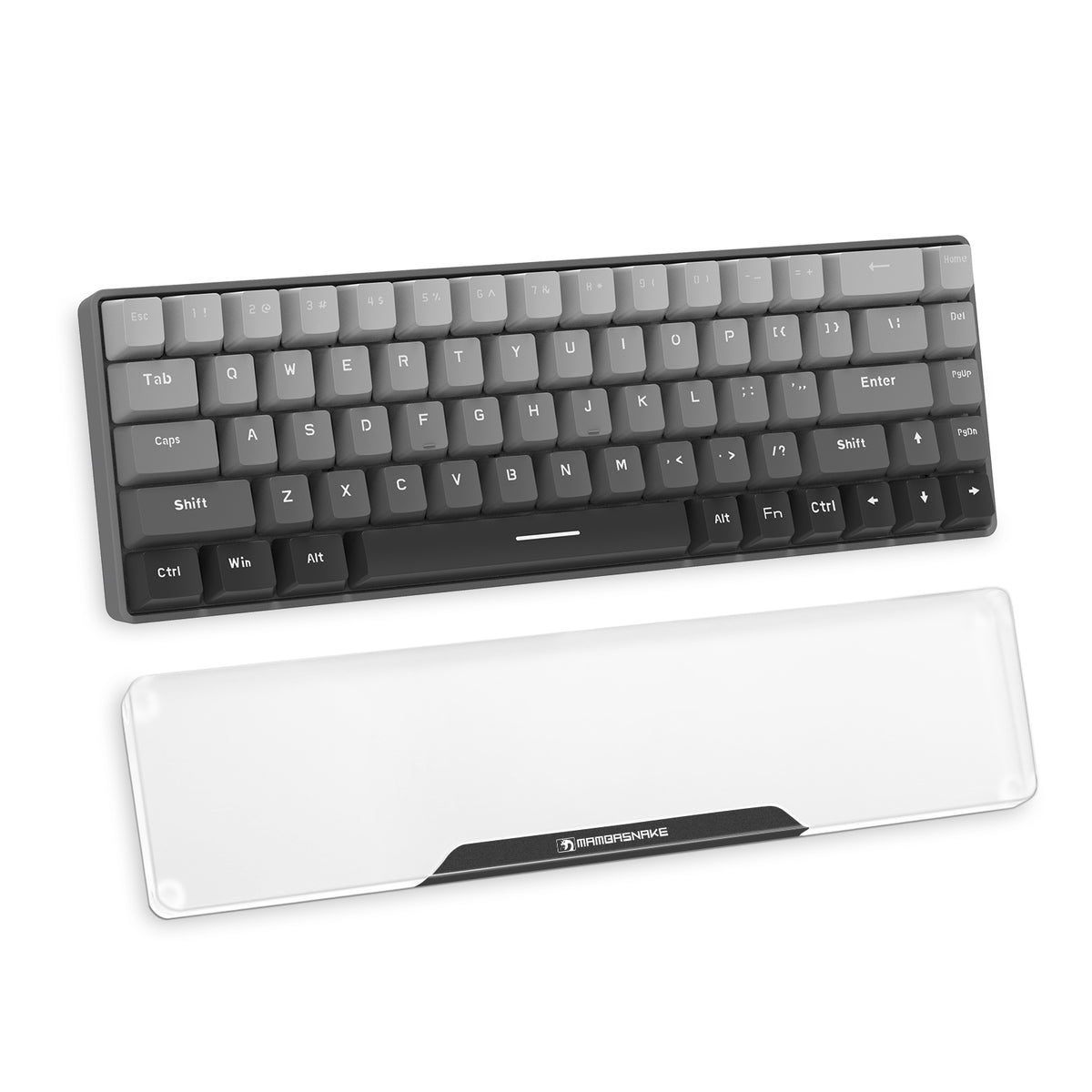 Transparent acrylic wrist rest with aluminum edge for 68-key keyboard, white