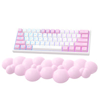 Pink and white mechanical keyboard with cloud wrist rest