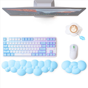 MAMBASNAKE Cloud Keyboard Mouse Wrist Rest with Coaster Set,Ergonomic Palm Rest Combo for for Comfortable Typing/Gaming -3 in 1 Set