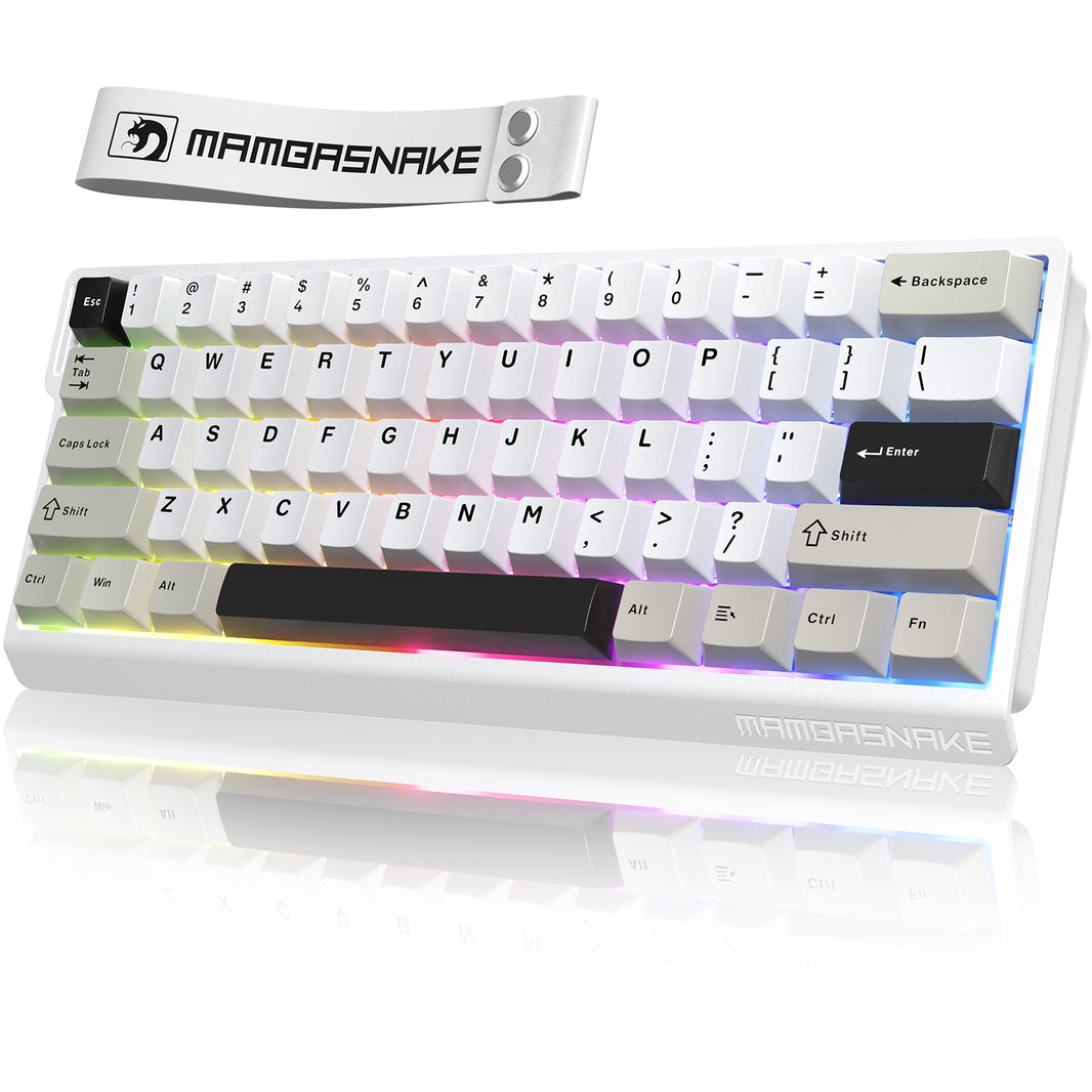 MAMBASNAKE X60 HE 60% white wireless magnetic gaming keyboard with RGB backlight and side logo