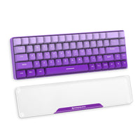 Purple 68-key keyboard with clear acrylic wrist rest and aluminum accent