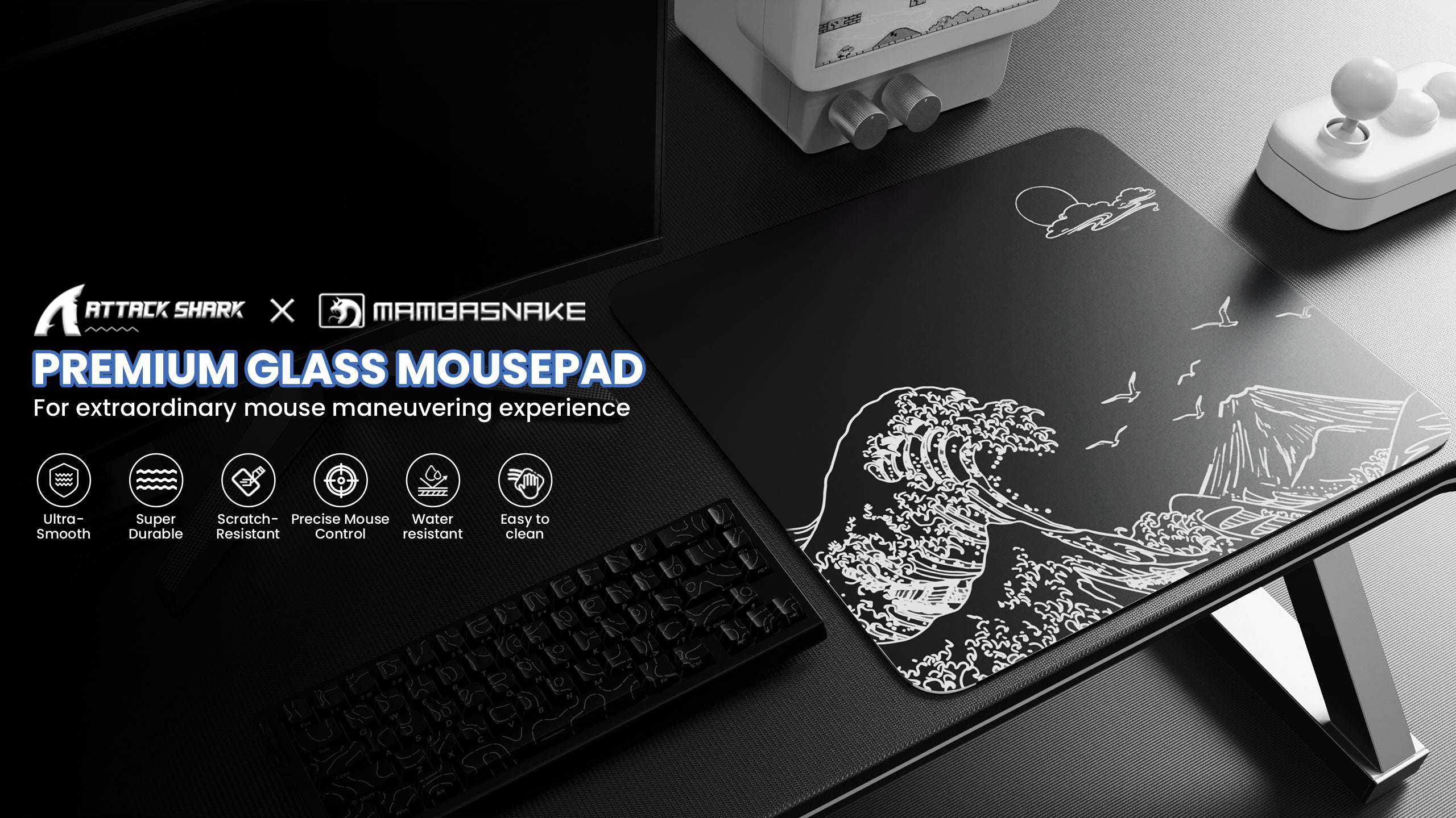 MAMBASNAKE CM05/CM05SE Tempered Glass Gaming Mouse Pad