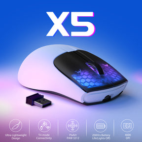 ATTACK SHARK X5 Wireless Gaming Mouse, 49g Ultralight Tri-mode 2.4Ghz/USB-C Wired/Bluetooth, 4000DPI RGB Backlit Mouse for Win/MAC