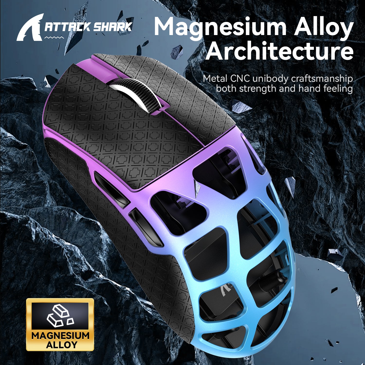 FELICON x Attack Shark R3 Wireless Gaming Mouse,PAW3395 26K DPI 8KHz Polling Rate,Magnesium Alloy 46g Ultralight,Programmable Tri-Mode BT/2.4G/Wired Computer Mice with Coiled Cable - Purple Blue&Tape