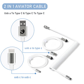 MAMBASNAKE C04 Coiled USB C Cable for Gaming Keyboards, Custom 2 In 1 Charging Cable with 5 Pin Aviator Connector For Phone/Laptop